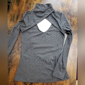 *Gray* soft, stretchy, ribbed cutout peekaboo crossover turtleneck